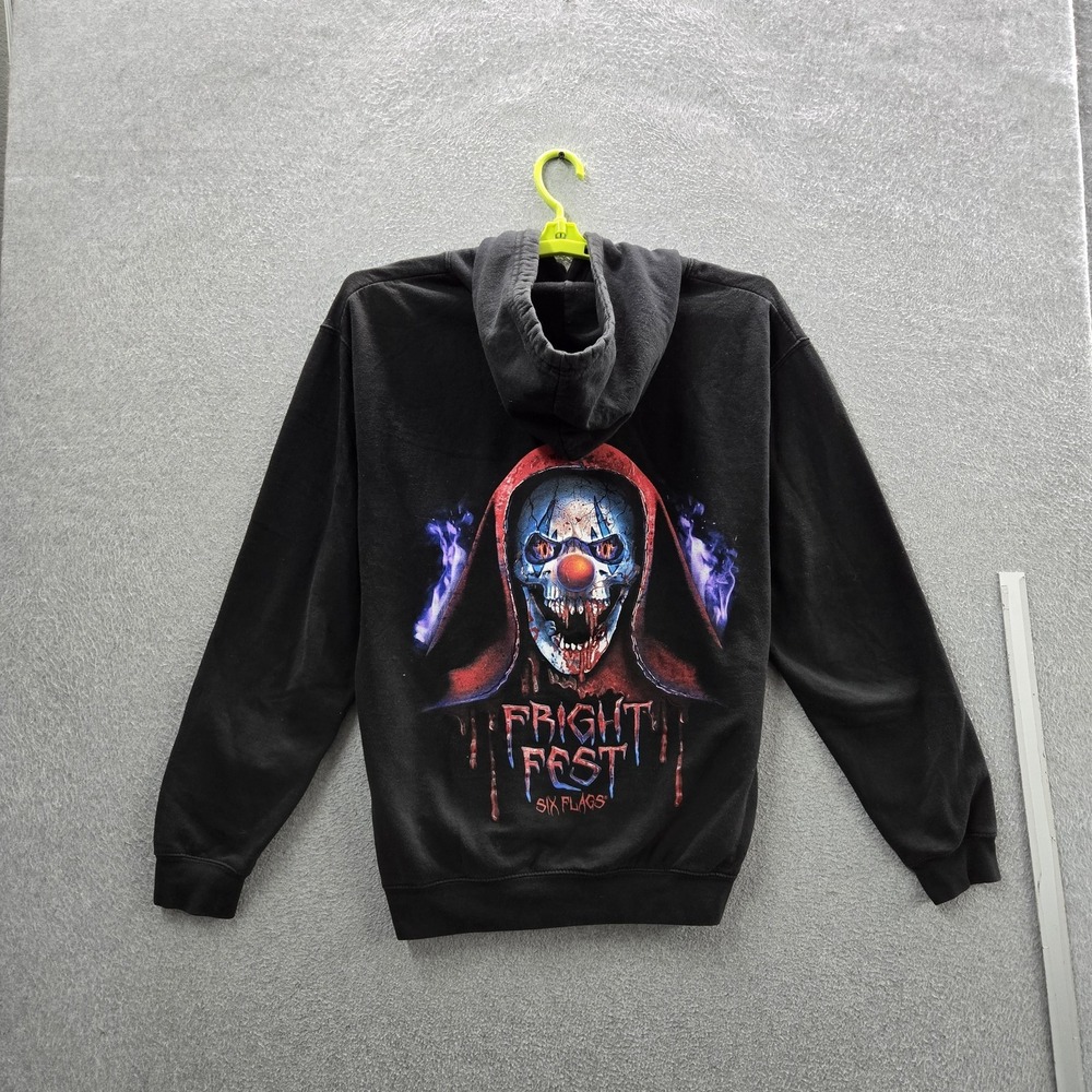 Six Flags Men Hoodie L Black Fright Fest Fleece Pullover